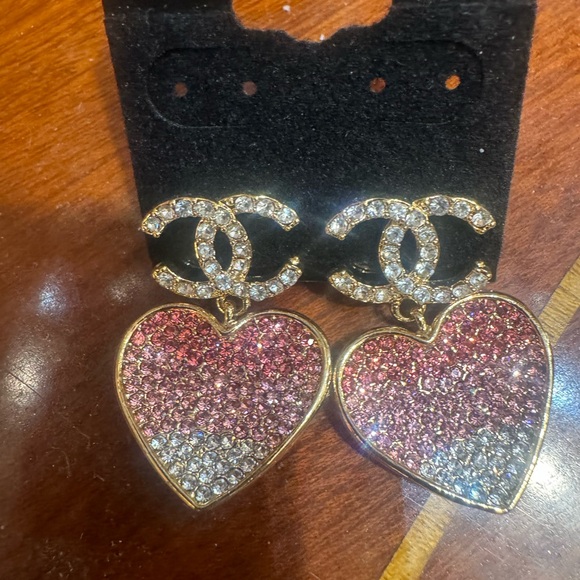 Gold and Pink Heart Earrings - Picture 1 of 2